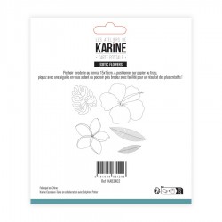 KAB3402   LES ATLELIERS DE KARINE CARTE POSTALE POCHOIR BRODERIE EXOTIC FLOWERS