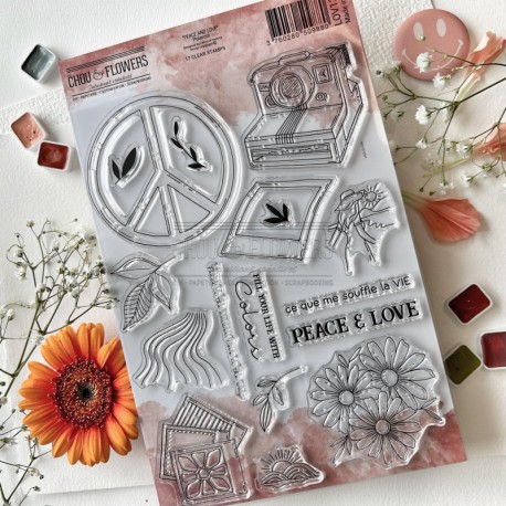 LOV121  CHOU & FLOWERS COLLECTION PEACE AND LOVE TAMPON CLEAR POLAROÏD