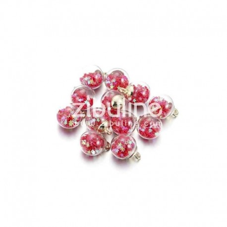 102403BERO    ZIBULINE BOULE EN VERRE CAPUCHON DORÉ ÉTOILES ROUGES ROSES