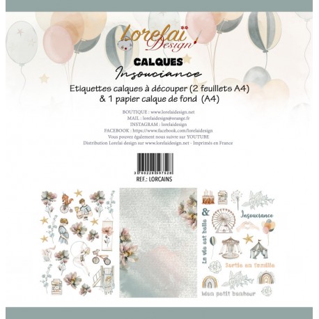 LORELAI DESIGN COLLECTION INSOUCIANCE CALQUES A4 (2 étiquettes à découper 1 fond